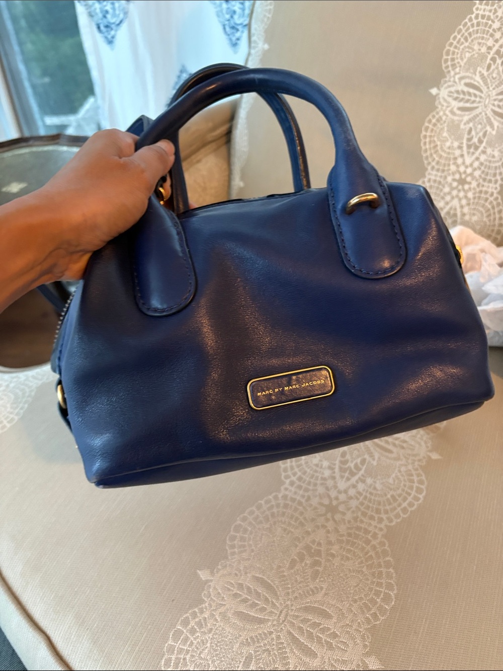 Marc by Marc Jacobs Blue Leather Satchel with Gold Hardware